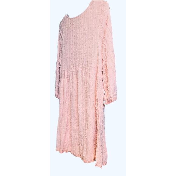 PAISLEY VINE BELL SLV RND NECK MIDI FIT & FLAIR WAIST DRESS, WOMENS-L-SOFT PINK - Picture 8 of 12